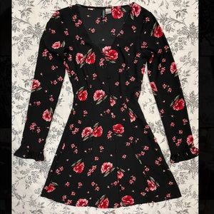 Black floral mini dress